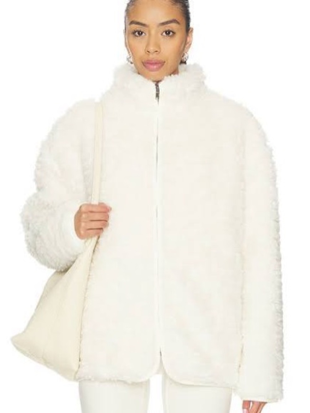 SKIMS Faux Fur Zip Up Mock Neck Jacket